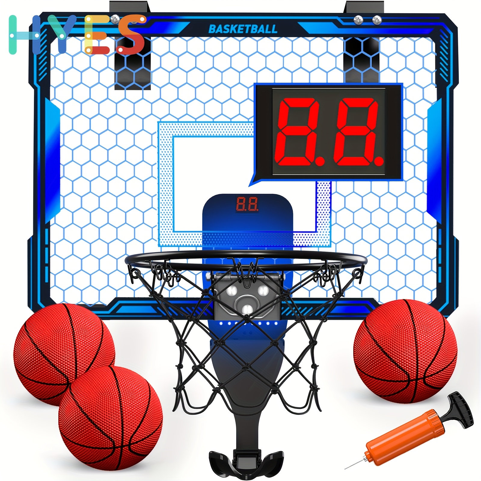 TEMU Hyes Remote Control Basketball Hoop Indoor With 7 Led Lighting, Mini Basketball Hoop With Electronic Scoreboard, 3 Modes, Over Door Basketball