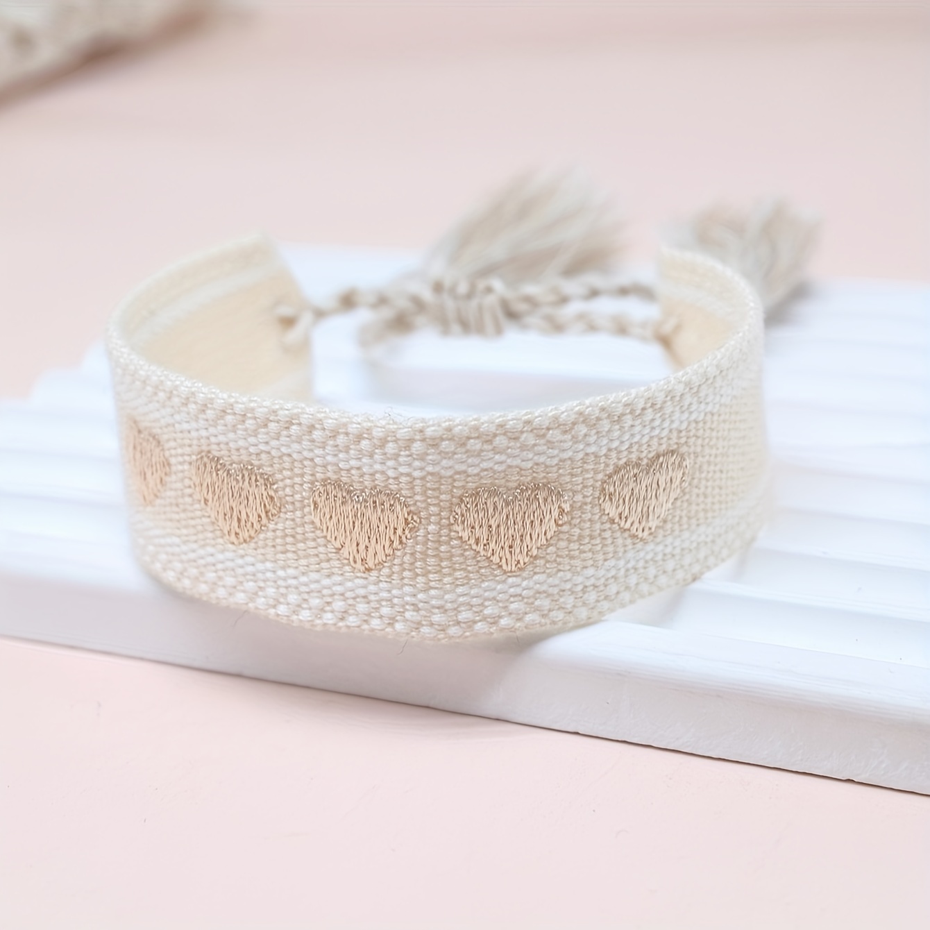 Image of A Handcrafted Bohemian-style Bracelet Featuring An Embroidered Heart, Perfect For Holiday Gifts, Travel, And Everyday Wear
