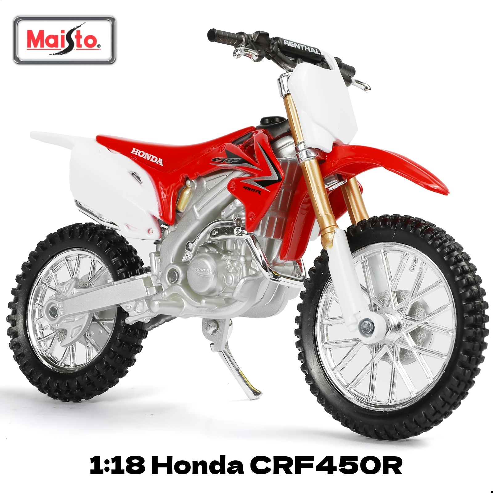 TEMU Maisto Moto Modèle Réduit HONDA CRF R en Métal Moulé d'Ingénierie de Rouge Haut de Gamme Réaliste Motocross Moto Tout-Terrain Décoration de