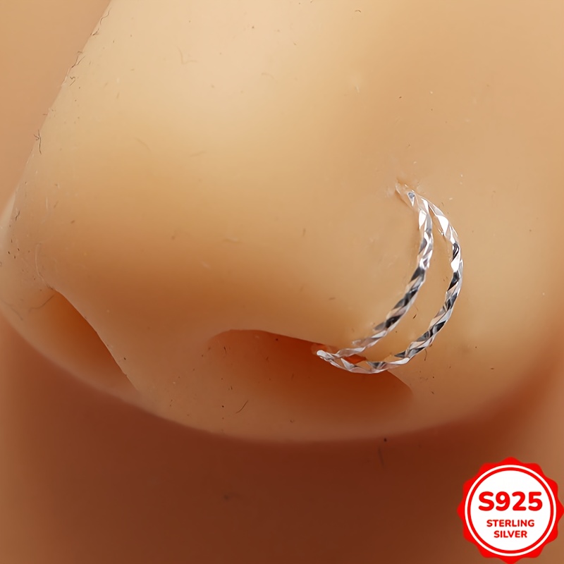 1pc 925 Sterling Silvery Nose Ring, Ear Cartilage Septum Piercing Clicker, Double Hoop Twist Jewelry For Men And Women, Suitable For Daily Wear, Halloween, Christmas