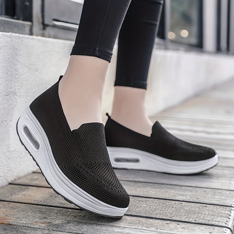 

Women's Breathable Knitted Slip-on Sneakers, Air-cushioned Platform Sports Shoes, Casual Walking Shoes