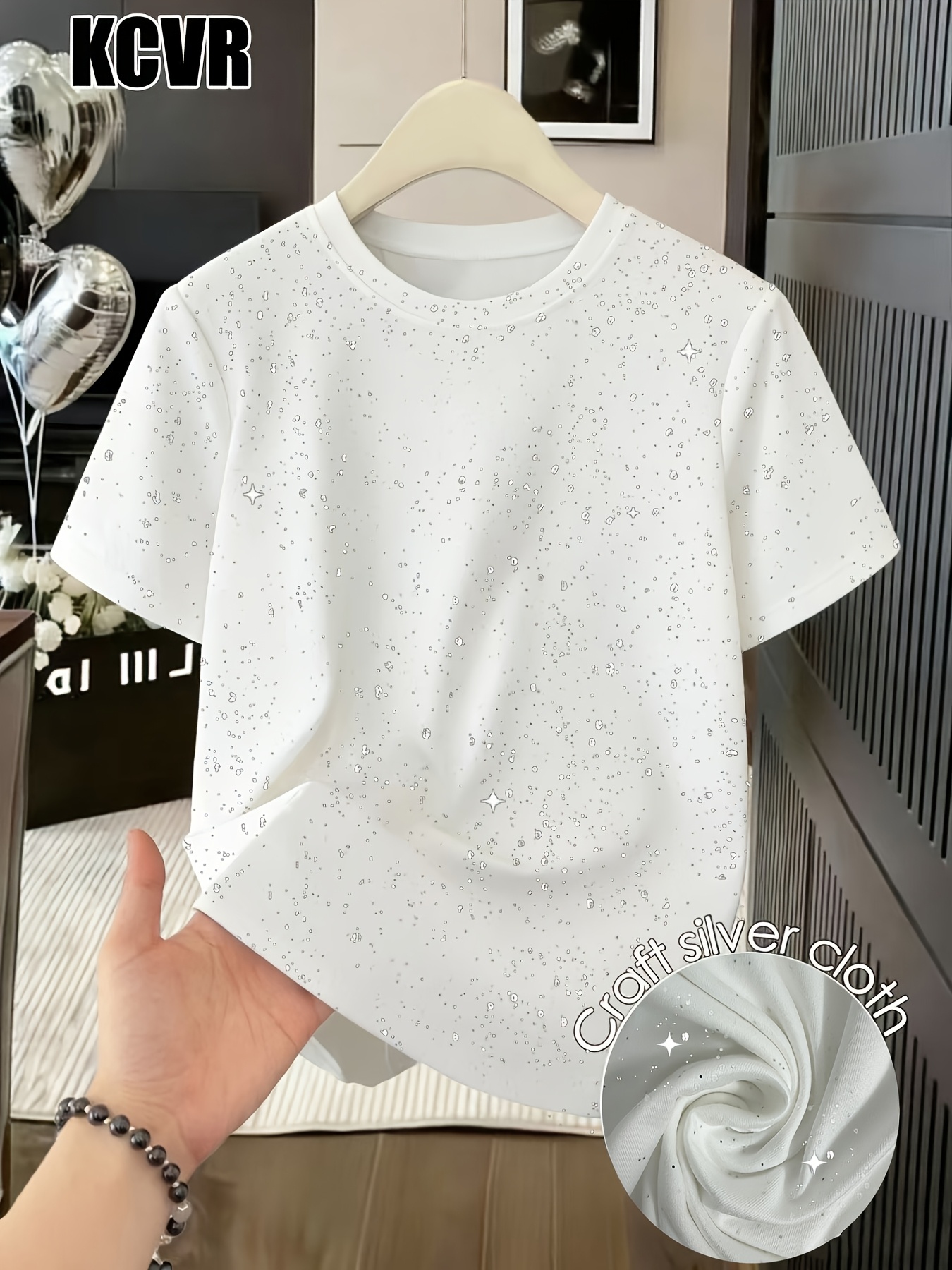 kcvr sparkle womens loose round neck t shirt shimmering casual short sleeve suitable for dates parties festivals concerts summer t shirt