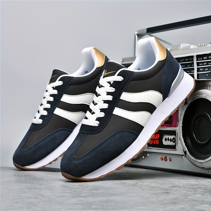 AOPLUS Men's Fashion Running Sneakers - Black & White Casual Sneakers with Rubber Sole, Lace-Up Low-Top Design for Casual Attire, Training & Outdoor Activities, Running Shoes