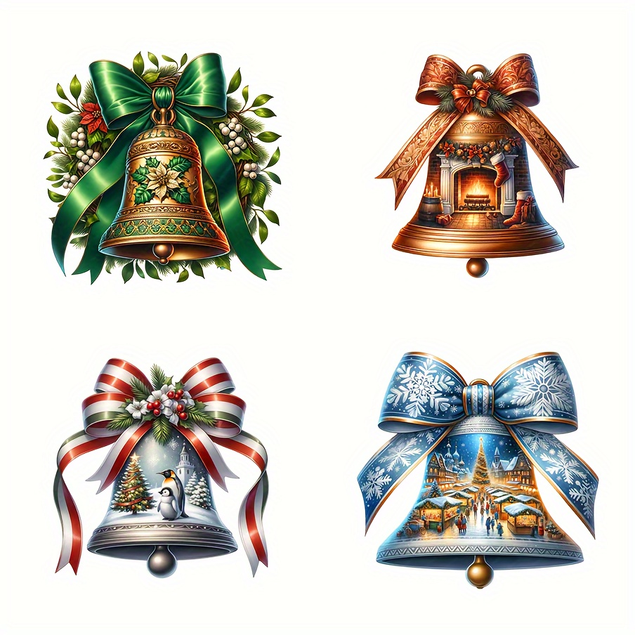 

4-in-1 Christmas Bell Decals - Double-sided, -resistant Vinyl Stickers For Cars & Motorcycles, Bumper And Body Decor