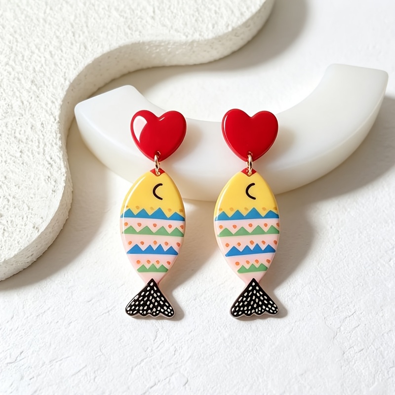 TEMU 1 Par de Aretes Colgantes Acrílicos para Mujer, Diseño Multicolor de , Rosa, Vintage, Floral, Peces , Color Único, Elegantes y , Ideales para a