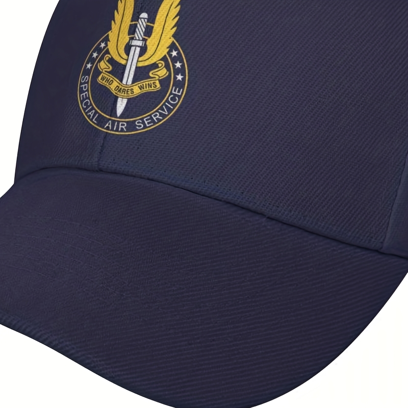 

Sas-themed Vintage Baseball Cap, Solid Color, Lightweight, Adjustable Dad Hat, Pu Coated, Stretch Fabric, With Sas Emblem, For Men And Women, Polyester 100%