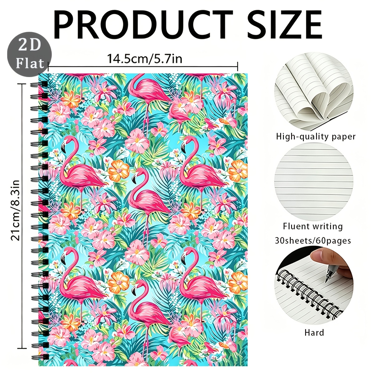 TEMU 1pc Fun Animal Flamingo Pattern A5 Spiral Notebook, 30 Inner Pages Total 60 Lined Pages, Used As A Diary Or Christmas Planning Notebook.