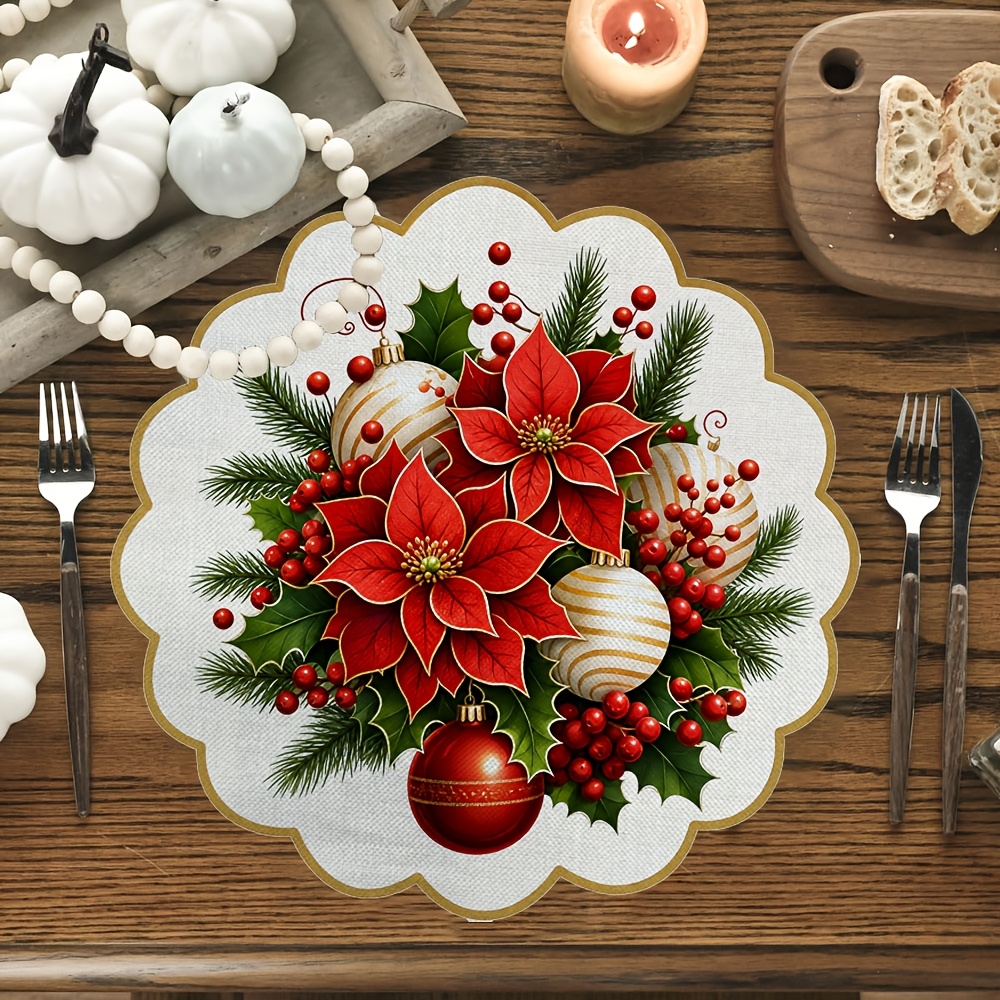 TEMU Set da 4/6 Tovagliette Natalizie con Stella di Natale e Campana, Adatte per Decorazioni di Feste, Tovagliette Finte con di Stella di Natale,