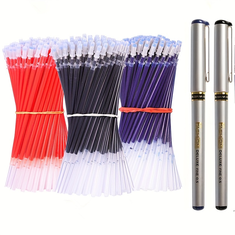 

100-piece Quick-dry Gel Pen Refills In Red, Blue, Black - 0.5mm Fine Point For School & Office Use