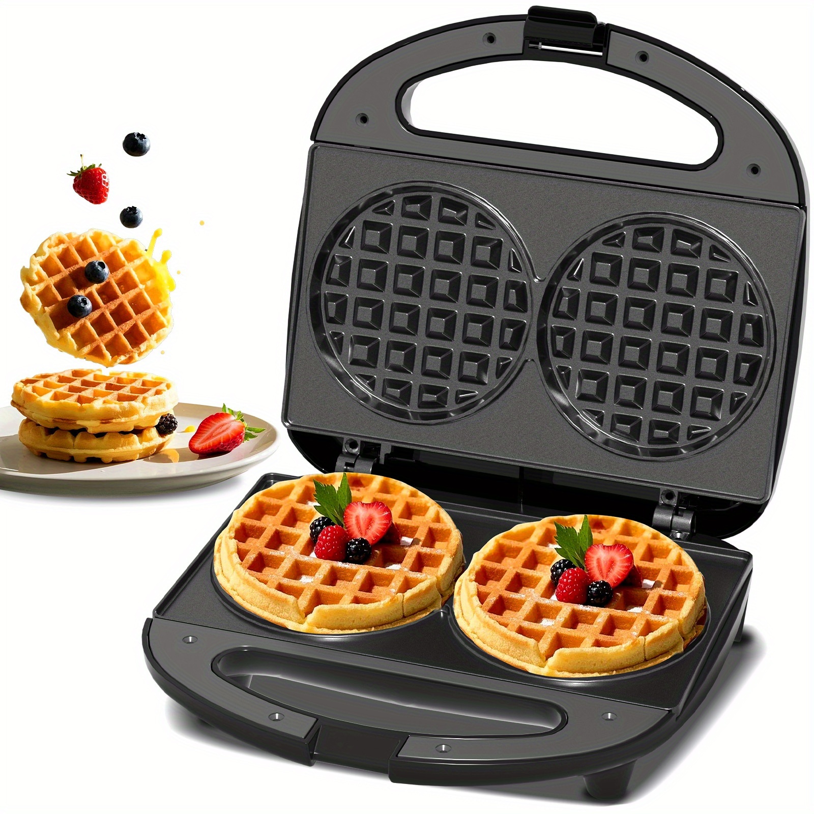 TEMU Double , Waffle Machine, Cast Iron Waffle Maker, Automatic Temperature Control, Handle