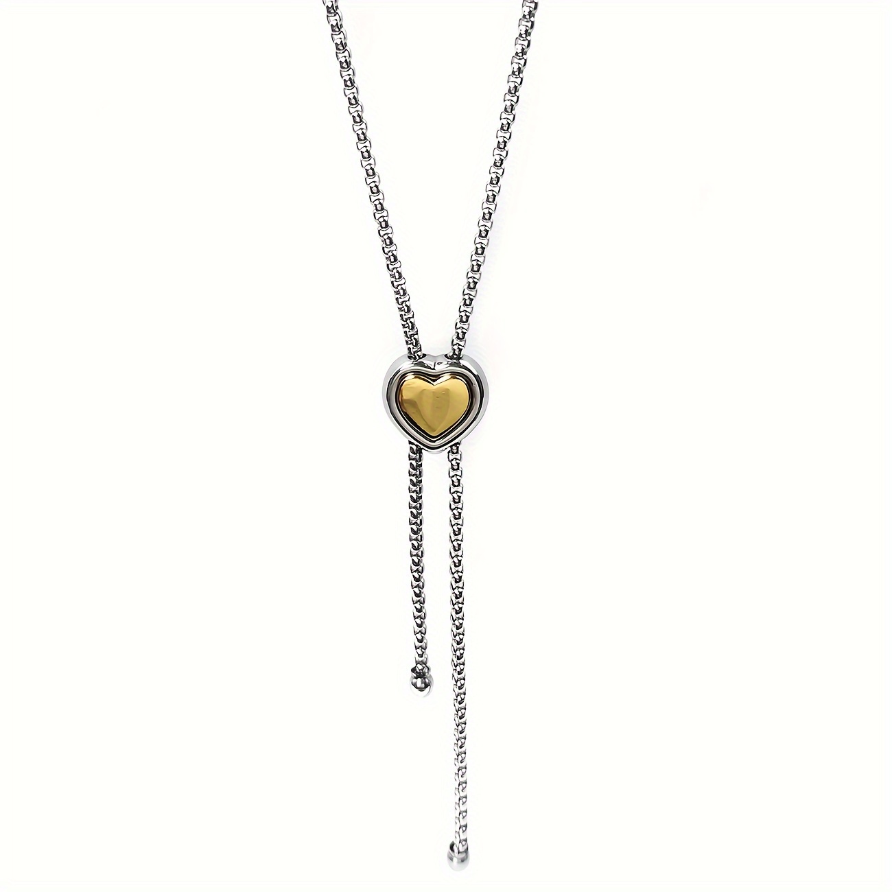 

Elegant 18k Gold Plated Heart Pendant Necklace With Adjustable Tassel - 304l Stainless Steel Chain Necklace For Women, Daily Wear And Gift-giving, No Mosaic - Stylish Spring Clasp Closure Necklace