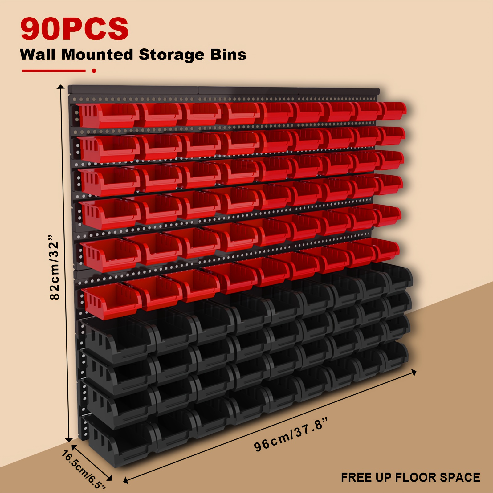 90Pcs Adjustable Wall-Mount Plastic Storage Bins | Garage Tool Organizer | Organize Screws/Bolts/Nuts & Small Parts For Home/Shop/Garage