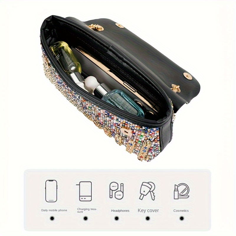 colorful rhinestone crossbody bag trendy chain shoulder bag womens luxury shiny handbag prom purse details 7
