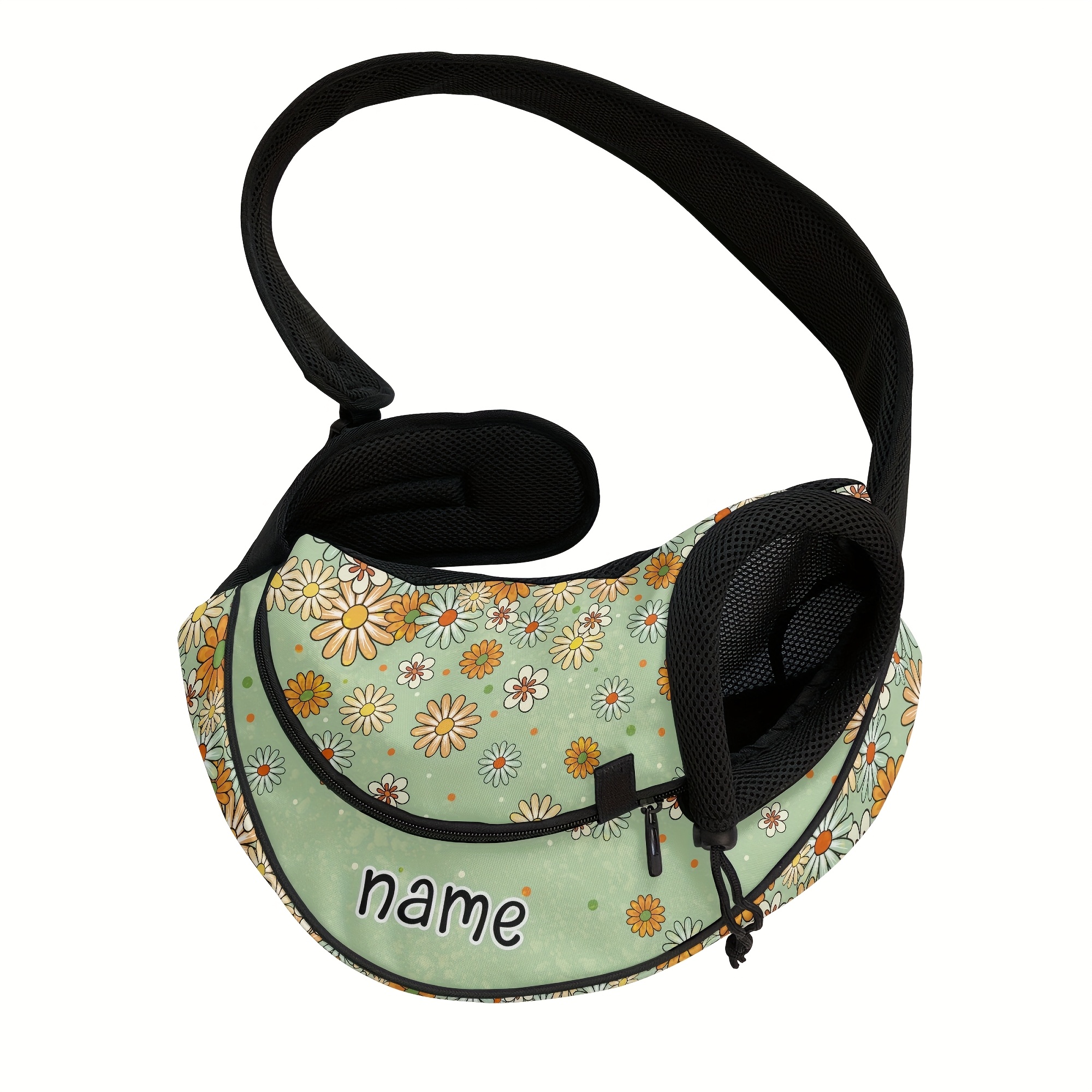 TEMU Sac de transport pour animaux de compagnie personnalisé avec un motif floral de marguerites , adapté aux chiens et chats. Ce sac bandoulière