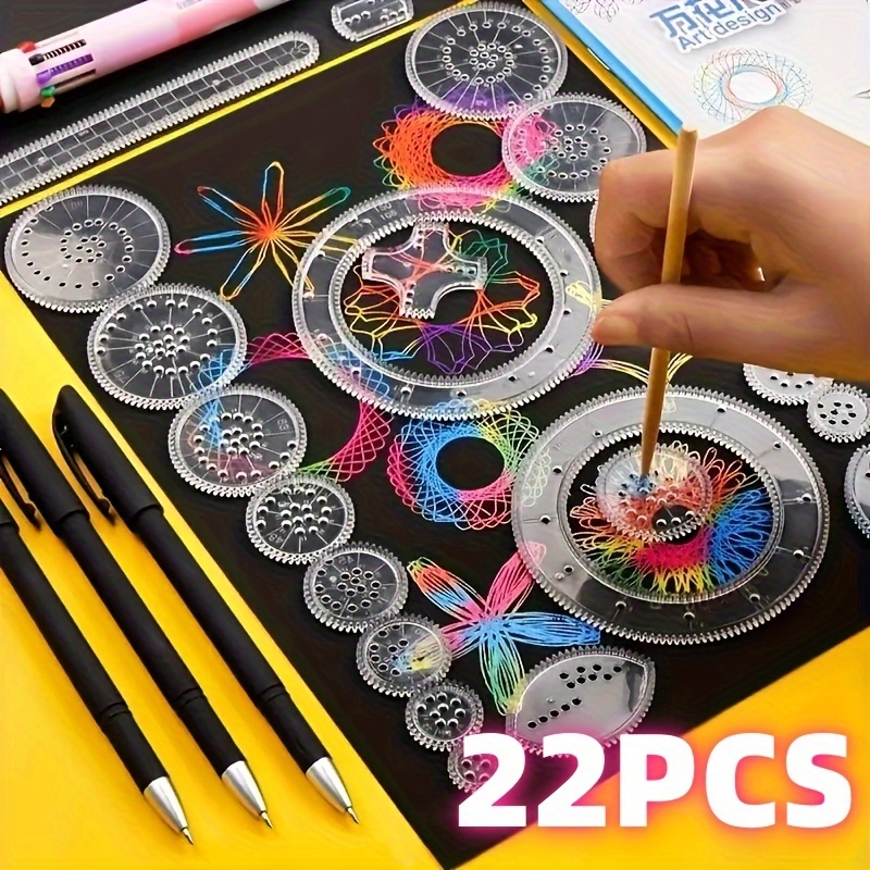 

22pcs Professional Drawing Ruler Set With Transparent Magic Templates For Spiral Art - Pvc Material