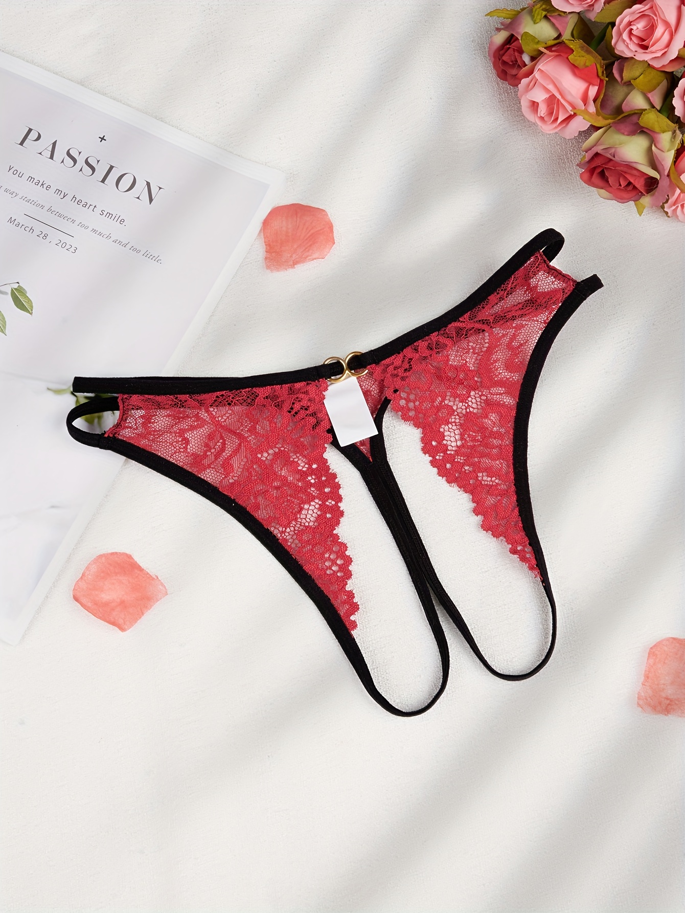 Cherry Red Floral Lace Cutout Panty Thong Hot Sexy Naughty Sissy