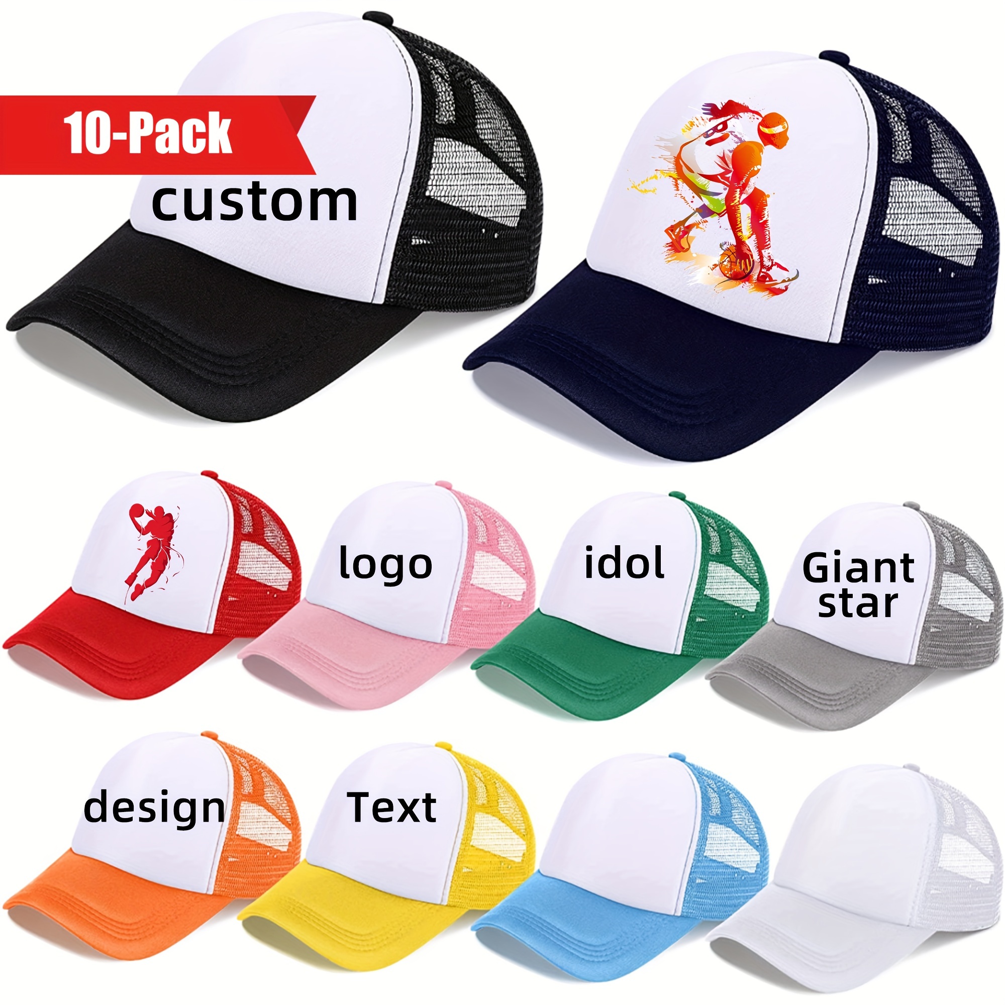 

10-pack Customizable Mesh Baseball Caps, Cotton, Breathable, Adjustable, Non-stretch, Button Closure, Gifts, Weddings, Family , Diy Design, Ladies Fashion Accessories, One-size-