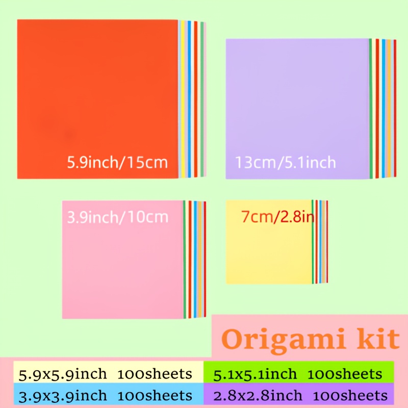 Image of 400pcs Of Colored Craft Paper In 4 Different Sizes And Of 10 Colors, Suitable For Origami, Crafts, Office Supplies, Art And Sewing Materials, And Paper Art Tools For Colorful Scrapbooking