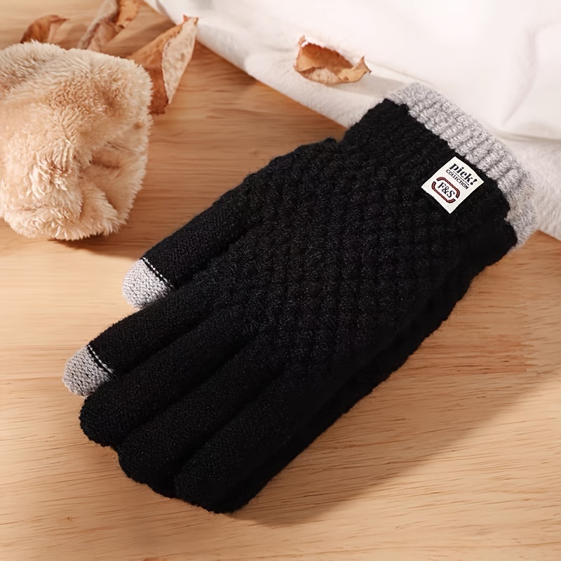 

Elegant Touchscreen-compatible Knit Gloves With Velvet - Warm, Stretchy & For Women