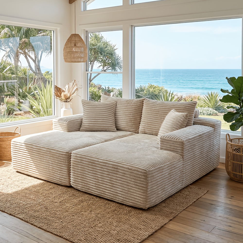 Image of Nordic Frameless Sectional Sofa Bed With Memory Foam, Armless With Great Wrapping, Double Recliner, No Assembly, Soft Rabbit Hair Corduroy, Skin-friendly And Comfortable, For Living Room And Bedroom