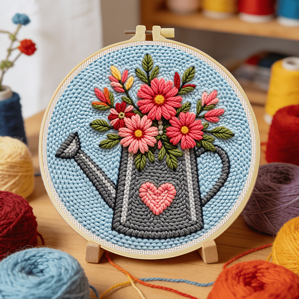 2D Adult Beginner Punch Needle Embroidery Kit with Floral Theme