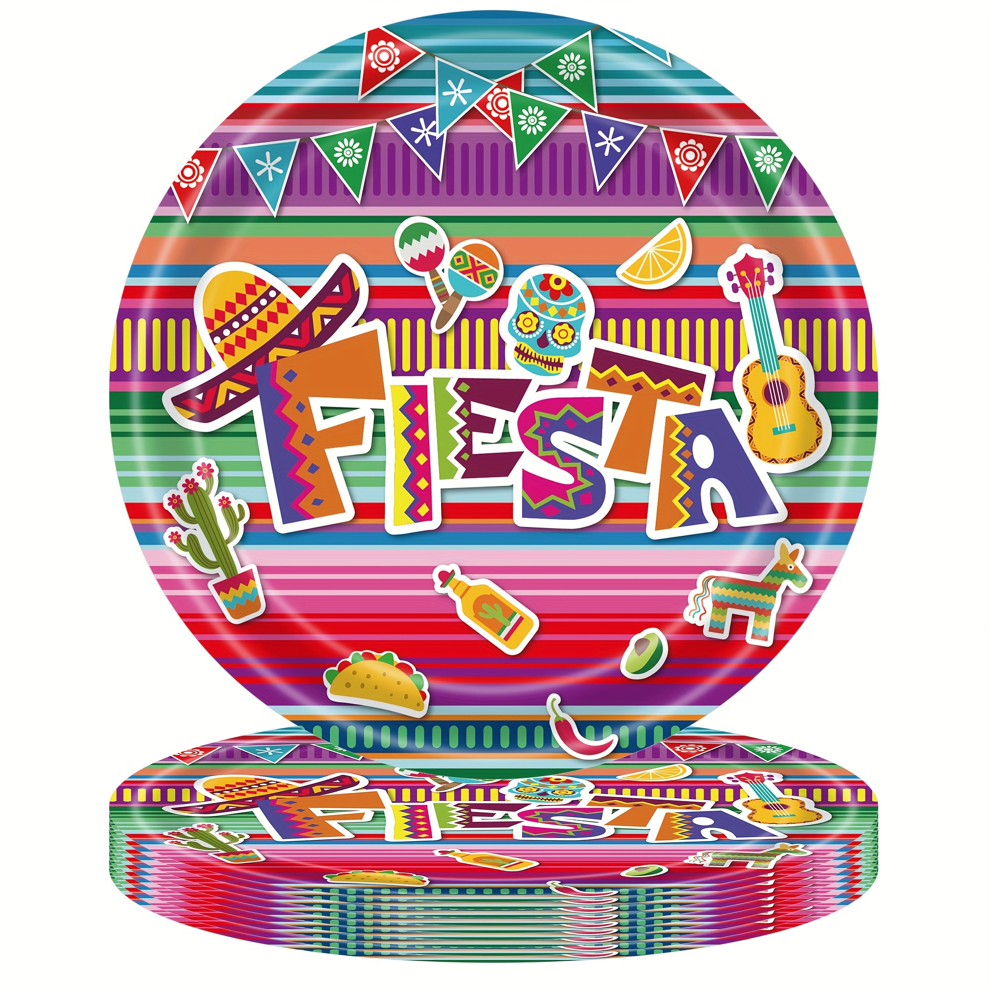 116pcs fiesta mexican carnival party supplies set colorful tableware kit for 16 guests includes large small paper plates napkins cups spoons forks and knives cinco de mayo decor