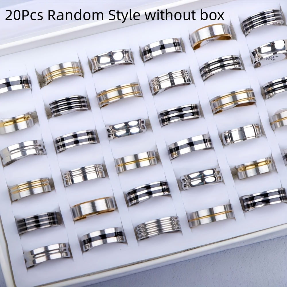 E-shop 20 Modische Klassische Mehrfarbige Gestreifte Edelstahl Herrenringe - Täglicher Minimalistischer Schmuck Party-Dekor, Vielseitiges Accessoire