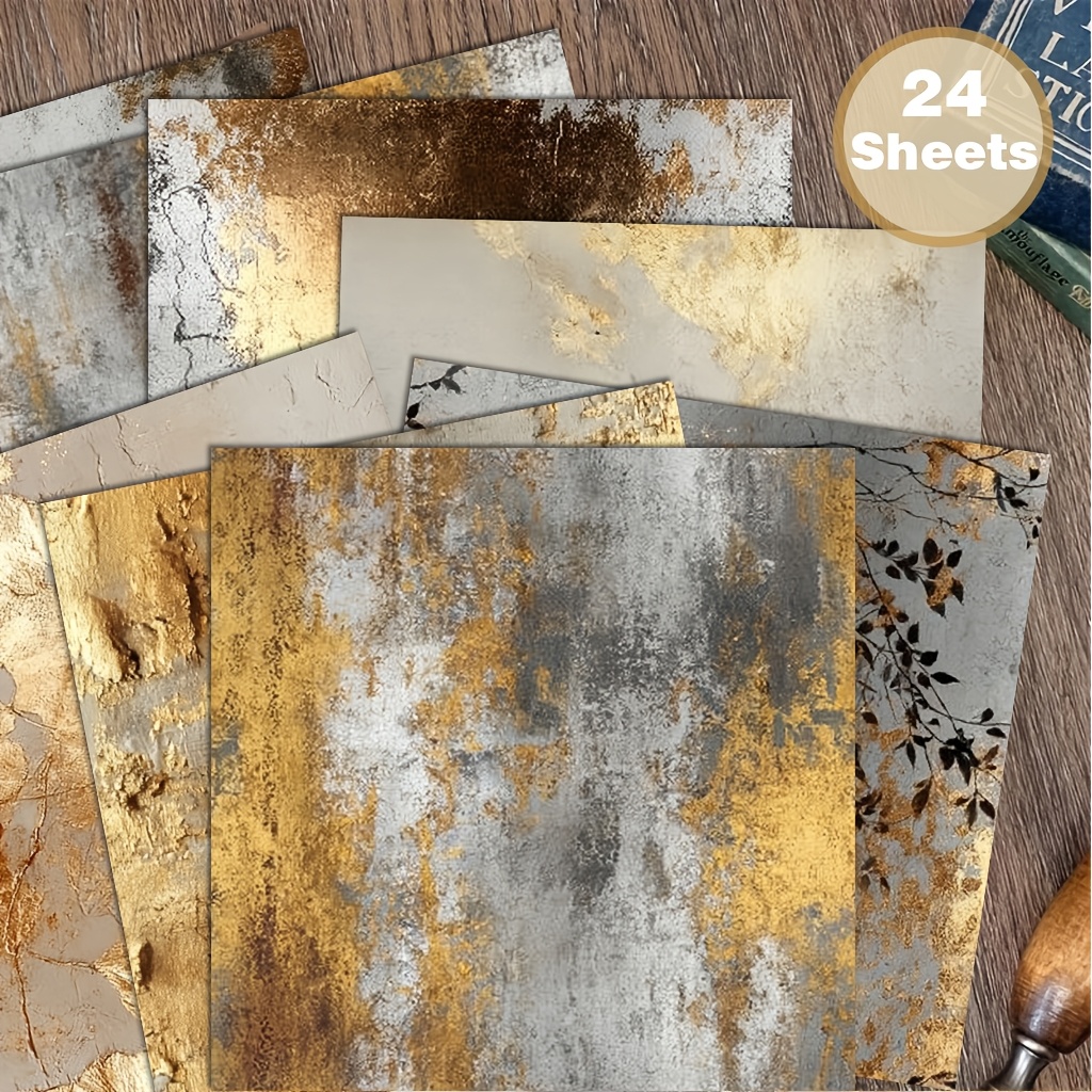 TEMU 24pcs Watercolor Cardstock, Abstract Minimalist Paper, Vintage Distressed Art Craft Paper For Elegant Journaling, Photo Album Layering, And