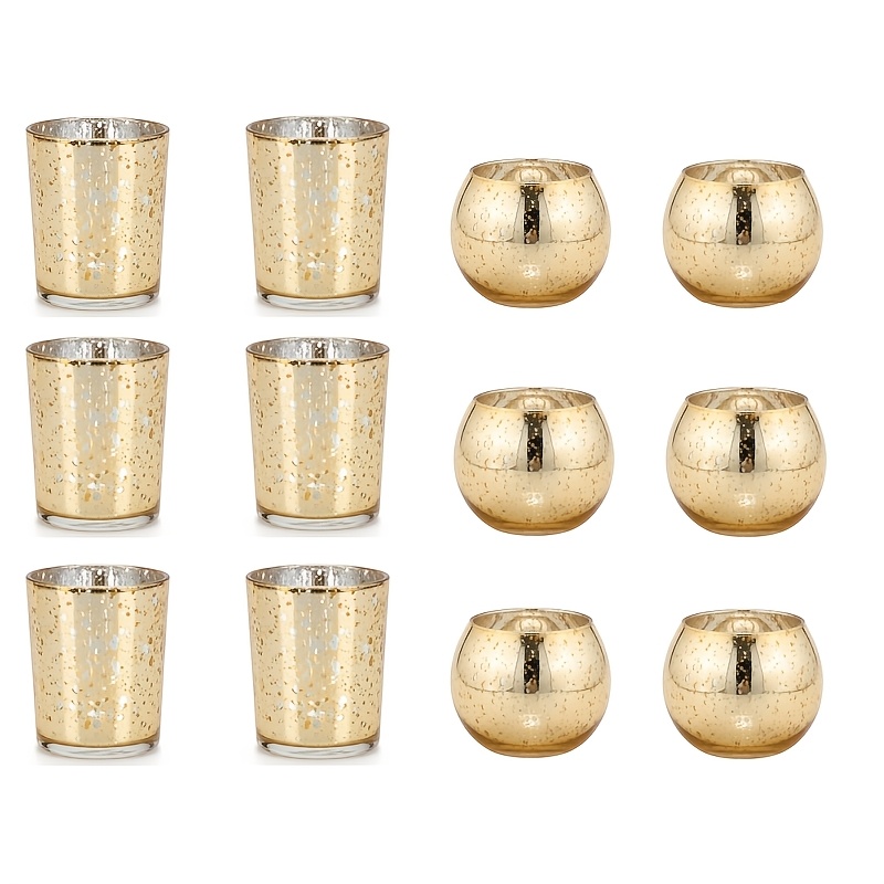 E-shop 12 Stück Hochzeitssaison Kerzenbecher, Goldene Sternenhimmel Kugel Kerzenbecher mit galvanisierten Glas Kerzenhaltern, geeignet für