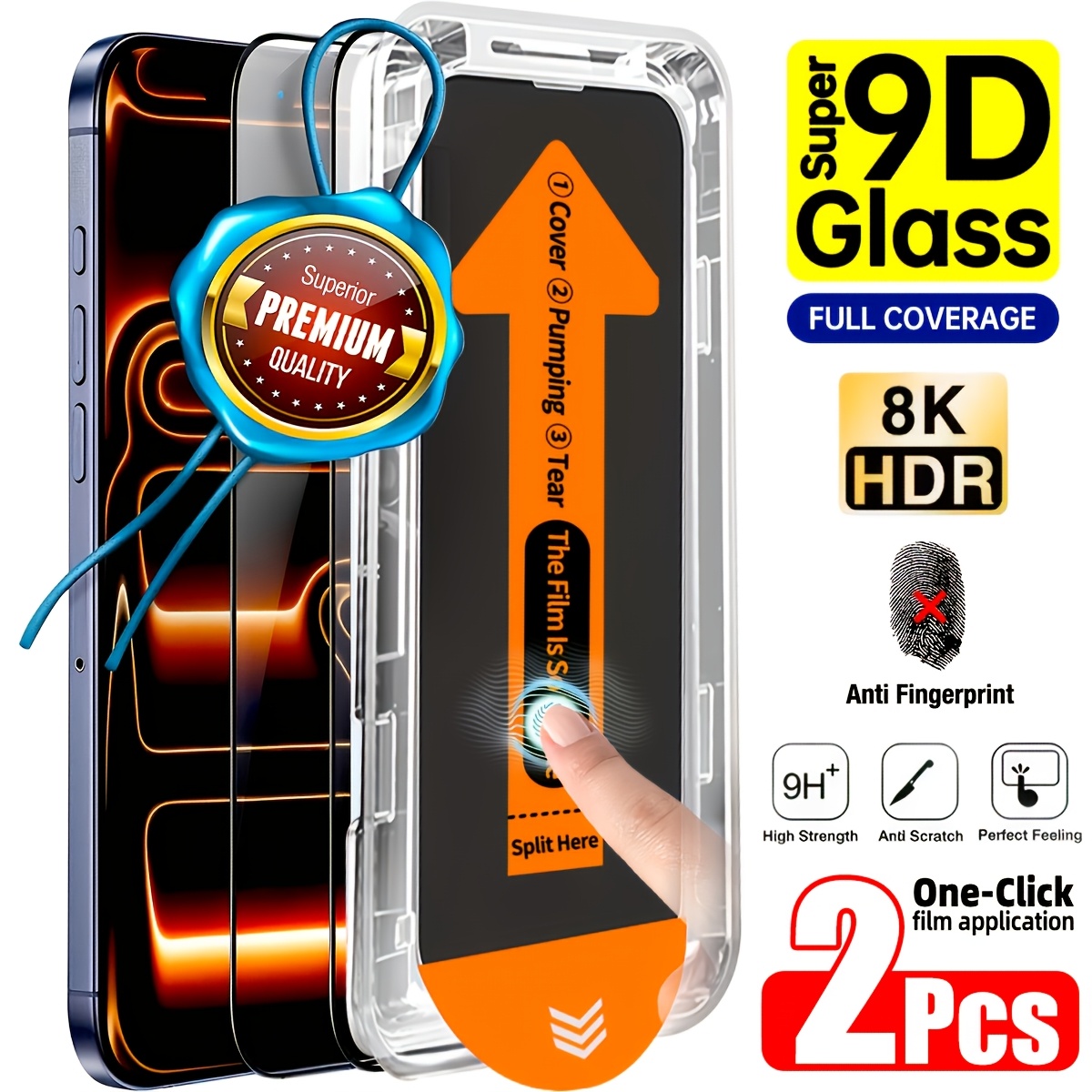 E-shop HD Klare Schutzfolie aus gehärtetem Glas mit Installationskit, Auto-Ausrichtungs-Kit, kompatibel mit für iPhone 17 Pro Max, 17 Air/16 Pro