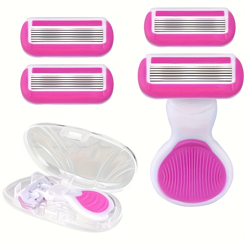 [6-layer Blade Razor For Women Travel] Portable 6-layer Blade Razor For Women - Fragrance-free, Ideal For Body Hair Removal & Travel Shaving With Storage Case, Pink