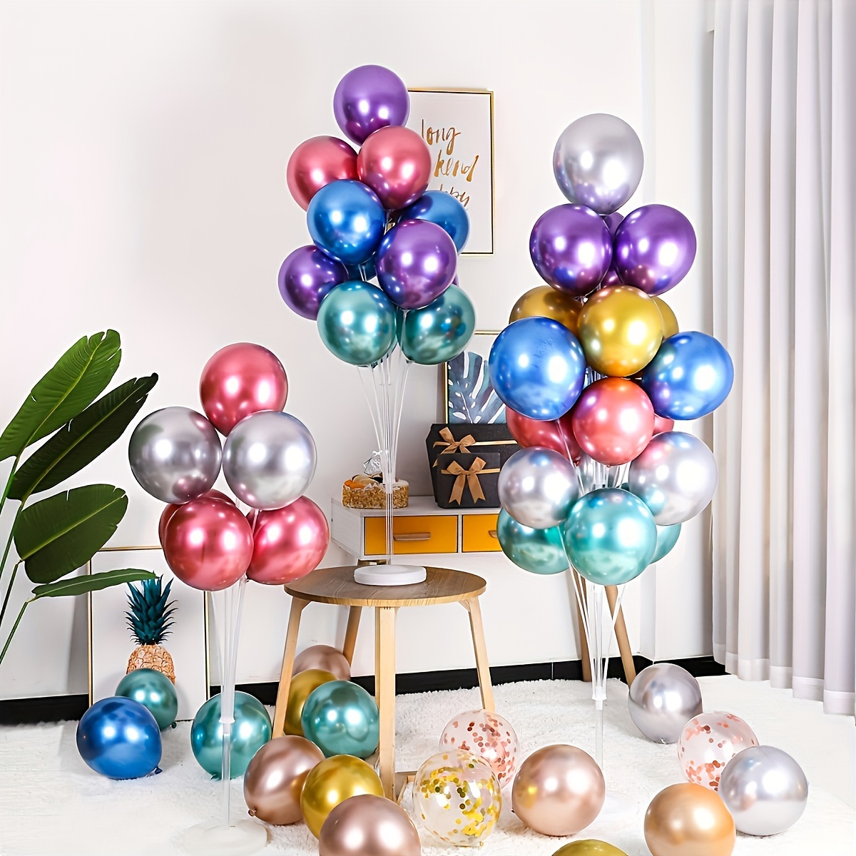  Tinabless - Kit de soporte para globos, soporte de columna de  globos, incluye 21 varillas, 21 copas, 3 bases, 25 globos dorado rosa para  decoración de mesas de cumpleaños, bodas, fiestas (