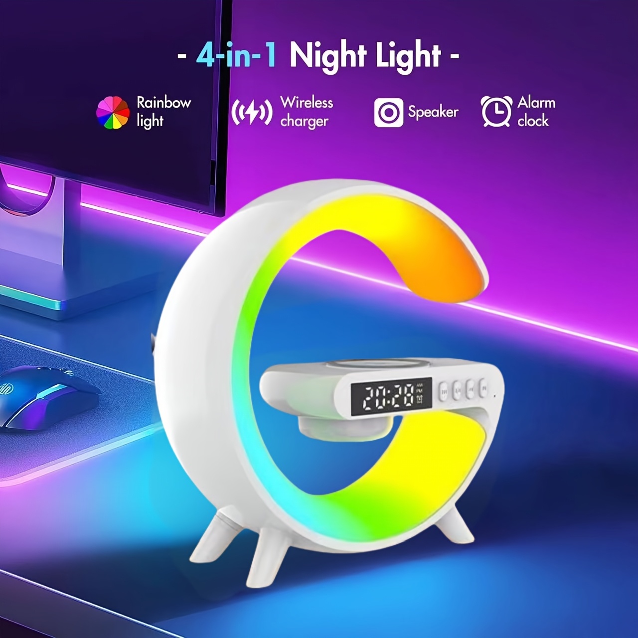 Una lámpara RGB multifuncional con varios modos de iluminación, que incluye carga inalámbrica, una función de altavoz inalámbrico, un reloj de pantalla y soporte para la reproducción de tarjetas TF - Imagen 5