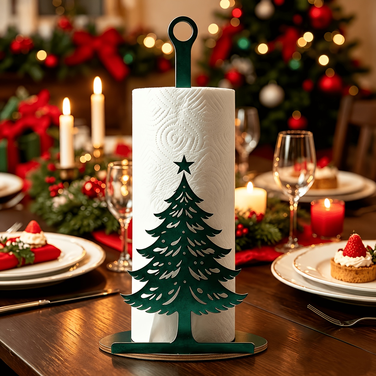 TEMU Portarotolo per carta igienica a forma di albero di Natale in acrilico per piano di lavoro della cucina, decorazione natalizia per tavolo da ,