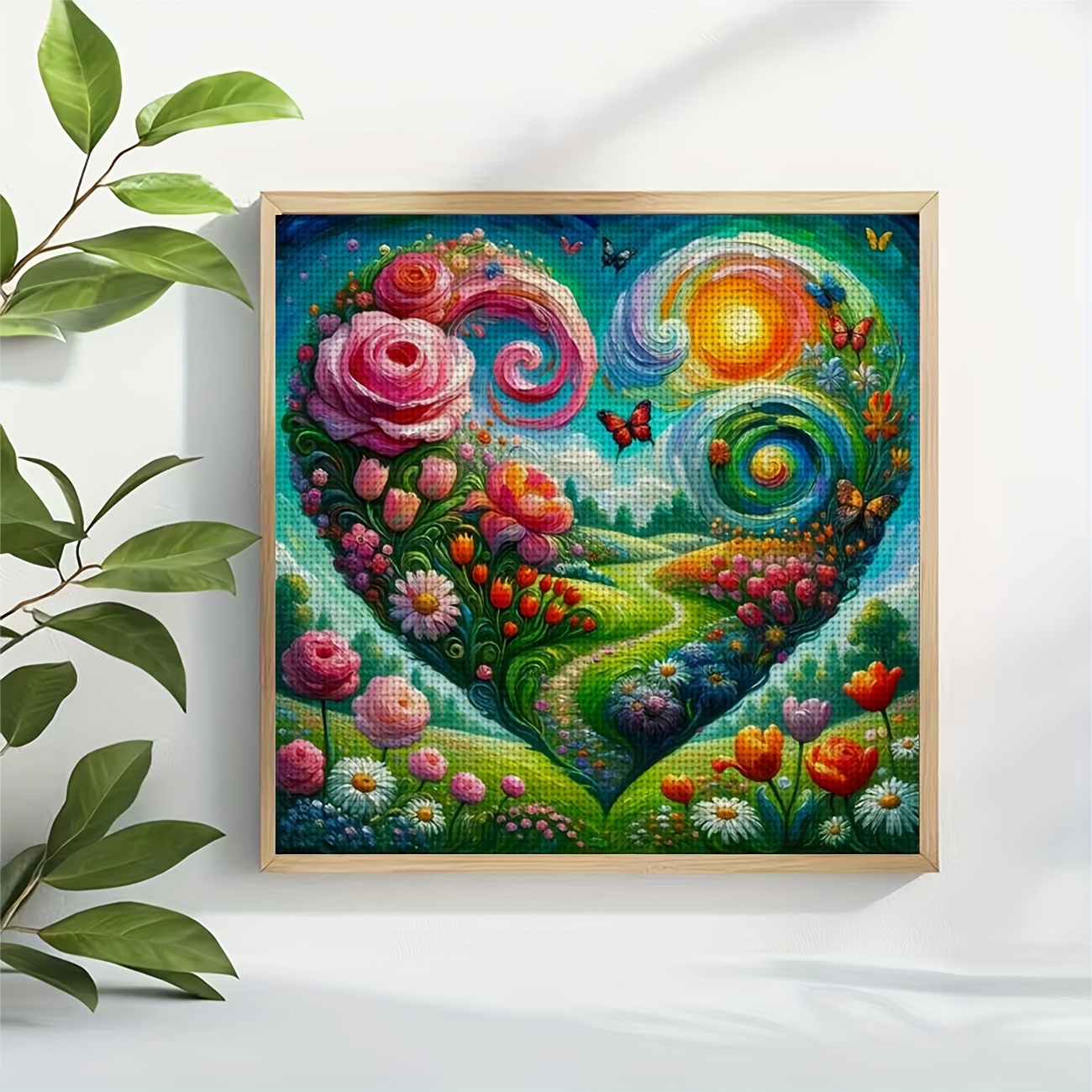 Printed DIY Cross Stitch Kit, Frameless, Heart-Shaped Floral Sea