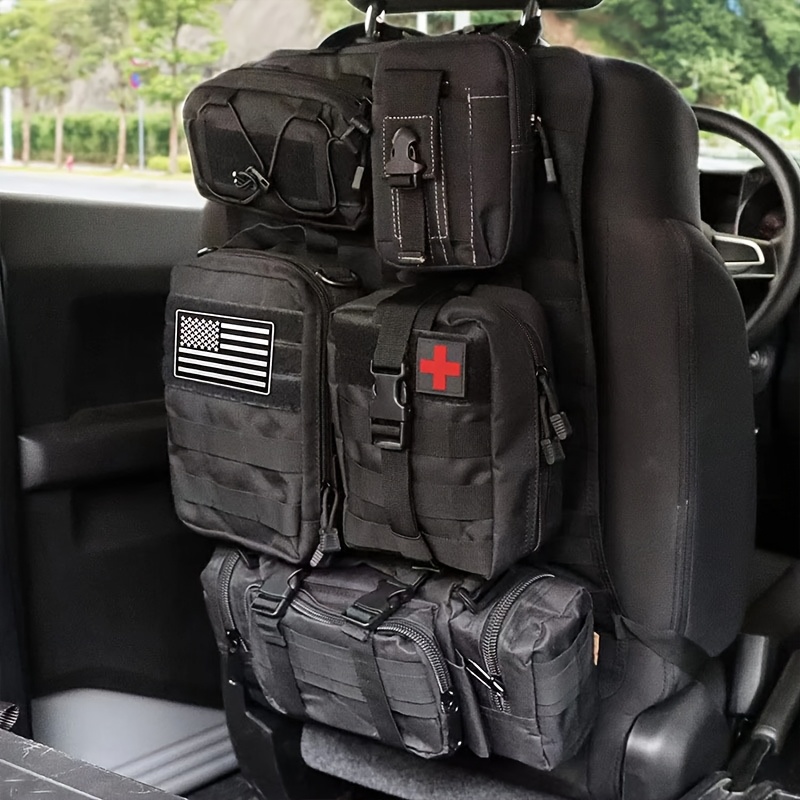 TEMU Tactical Car Seat Back Organizer With Molle System - Durable Oxford Fabric, 5 Detachable Pouches, Multiple Compartments For Trucks & Suvs -