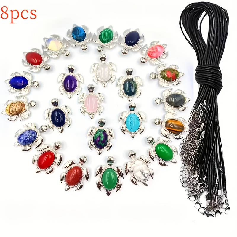 TEMU Lot de 8 pièces de couleurs mélangées aléatoires, Collier pendentif en naturelle avec tortue de mer, Fabrication de pendentifs à soi-, Breloques