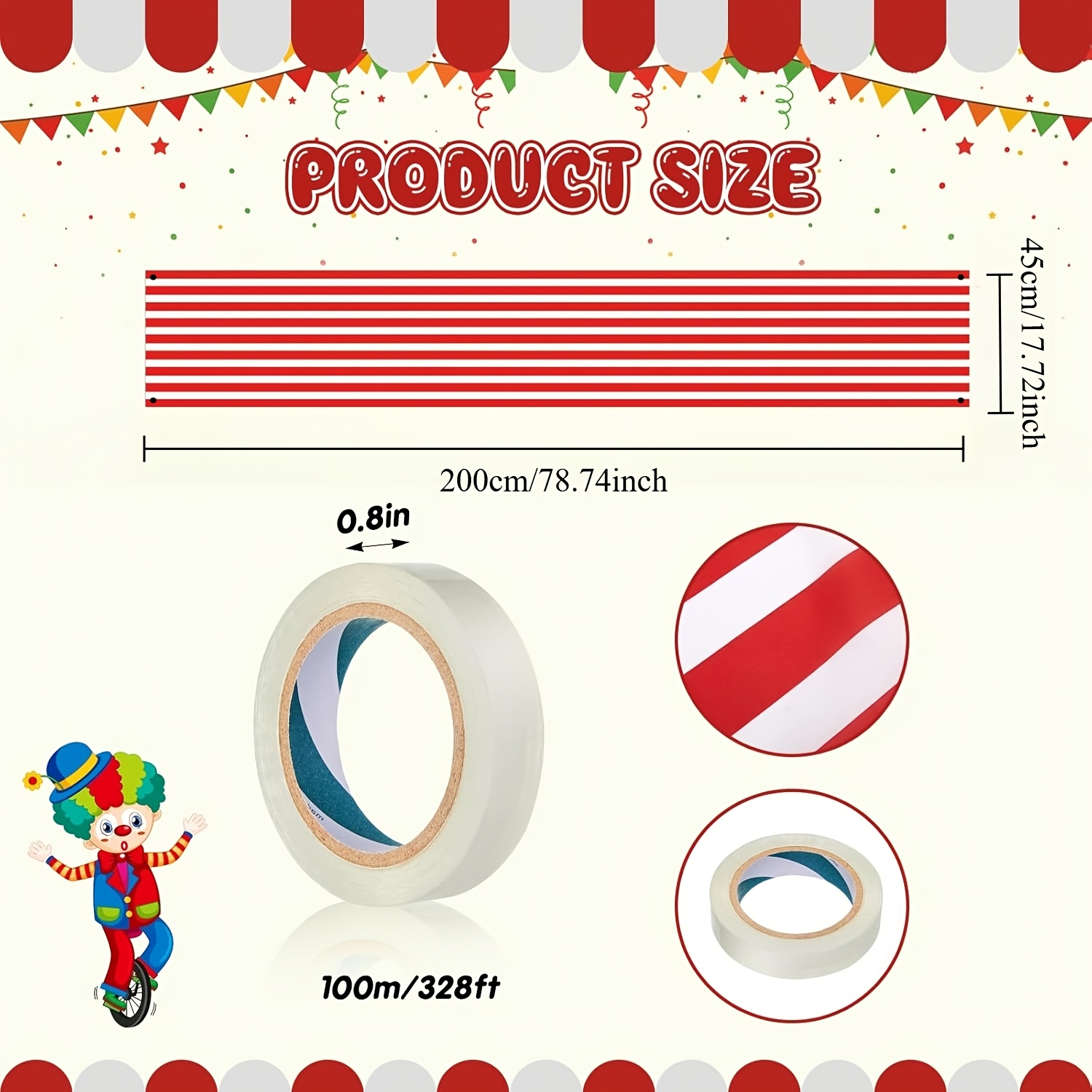 TEMU 2d Flat, 2d Flat Banner, 1 Pack Circus Halloween Decorations Red And White Hanging Banner, Suitable For Carnival, Birthday, Classroom, Circus