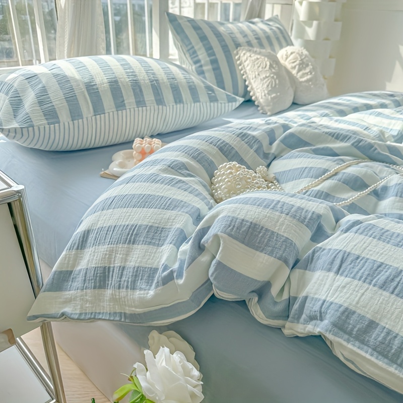 3pcs Full Size Stripe Washed -friendly Duvet Cover Set (1 Duvet Cover + 2 Pillowcases) Modern Stripe Breathable Chemical Machine Washable Does Not Duvet Insert And Pillow Insert
