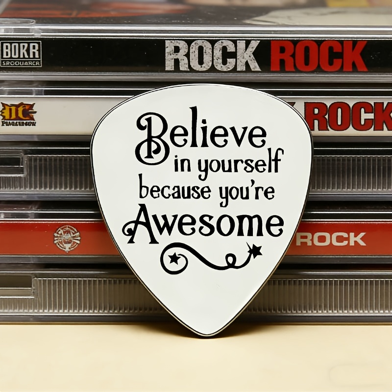 TEMU Believe In Yourself, You're Awesome / ." A And Motivational Stainless Steel Guitar Pick - Conveying Positive, Optimistic Emotions, Combining The