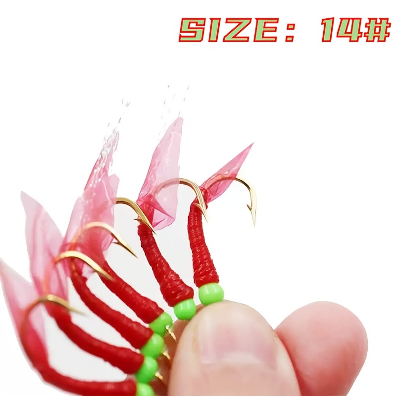 pair of 6 artificial red shrimp hooks bionic fishing hook drill set anti   glow lure hooks fishing accessories 14 0