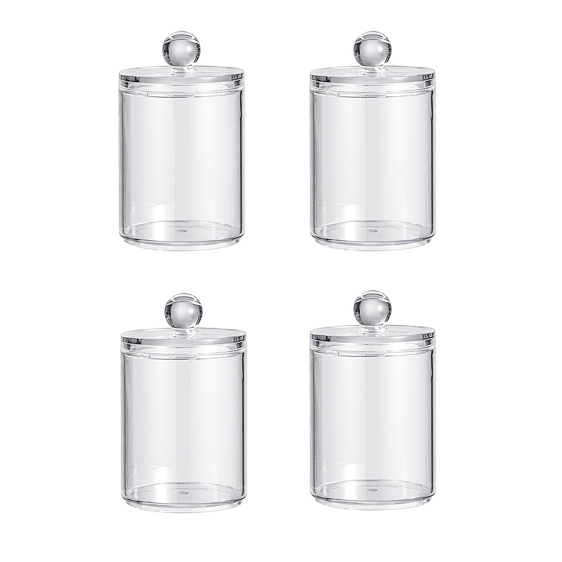 

4pcs Round Clear Organizer With Lid, Countertop Cosmetic Organizer For Swabs, Dental Floss And Toothpicks, Swabs And Ball Caddies And Home Office Desktop Accessory Storage!