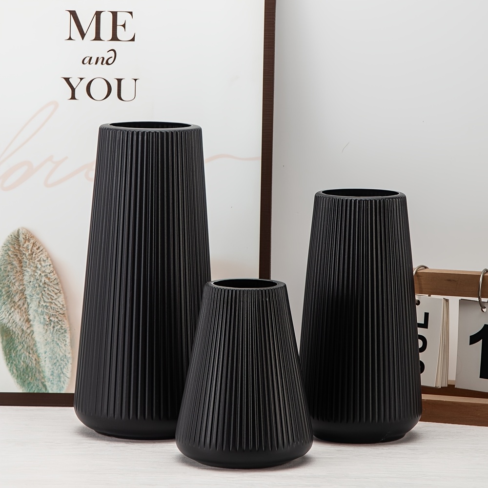 Black Vase, Small Cute Flower Vase For Pampas Grass, Home, Living Room, Dining Table, Farmhouse, Office Decor, Bedroom, Table, And Kitchen Shelf (black - 3pcs)