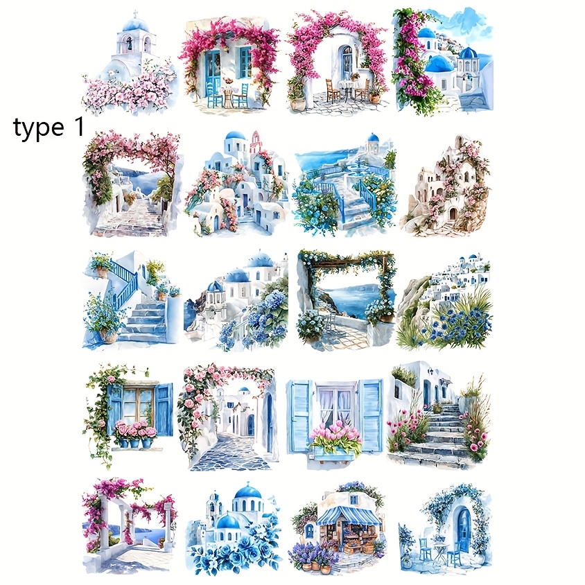 TEMU A Pack Of Santorini Landscape Stickers For Travel And Vacation, Creative Handmade Stickers For Scrapbooking, Journals, Notebooks, Photo Albums, Stationery, And Materials