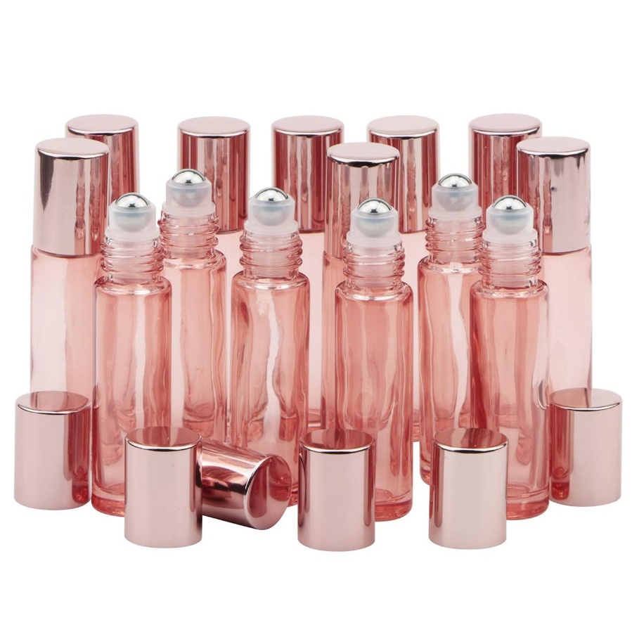 10ml(0.33oz) Glass Roller Bottles For Essential Oils - Travel- Refillable Perfume Bottles With Stainless Steel , Caps - Funnel For, Perfumes, And Body Oils, Pack Of 14