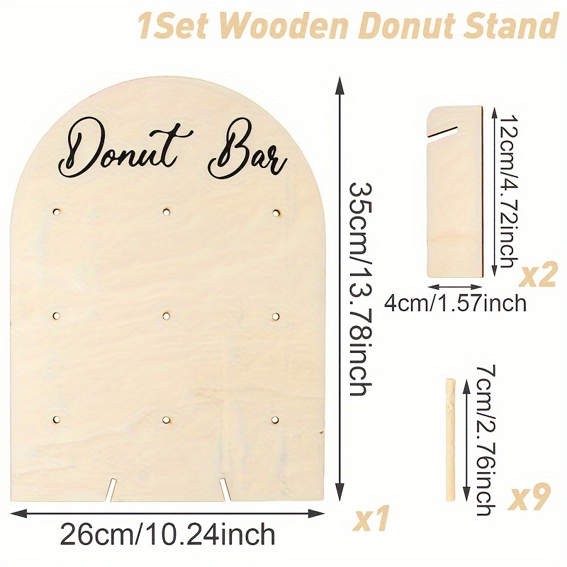 Image of 1set, Wooden Donut Stand, Arch Wooden Donut Stand, Happy Birthday Party Display Stand, Wedding Party Decor, Baby Shower Party Supplies, Anniversary Party Supplies