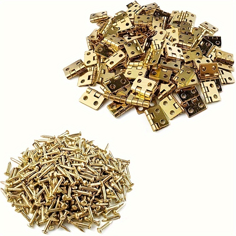 

30 Pcs Small Brass Mini Hinges For Wooden Box Jewelry Box Dollhouse Miniature Furniture - Includes Replacement Golden Hinge Screws
