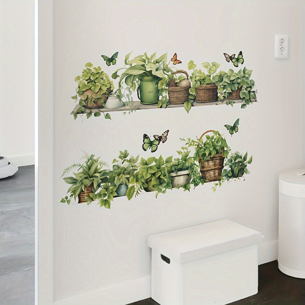 

2pcs/set Artistic Pvc Waterproof Wall Decal, Potted Plant , Self-adhesive Beautifying Sticker For Bedroom, Entryway, Living Room, Office, Porch, Background Wall Decor, Home Decoration