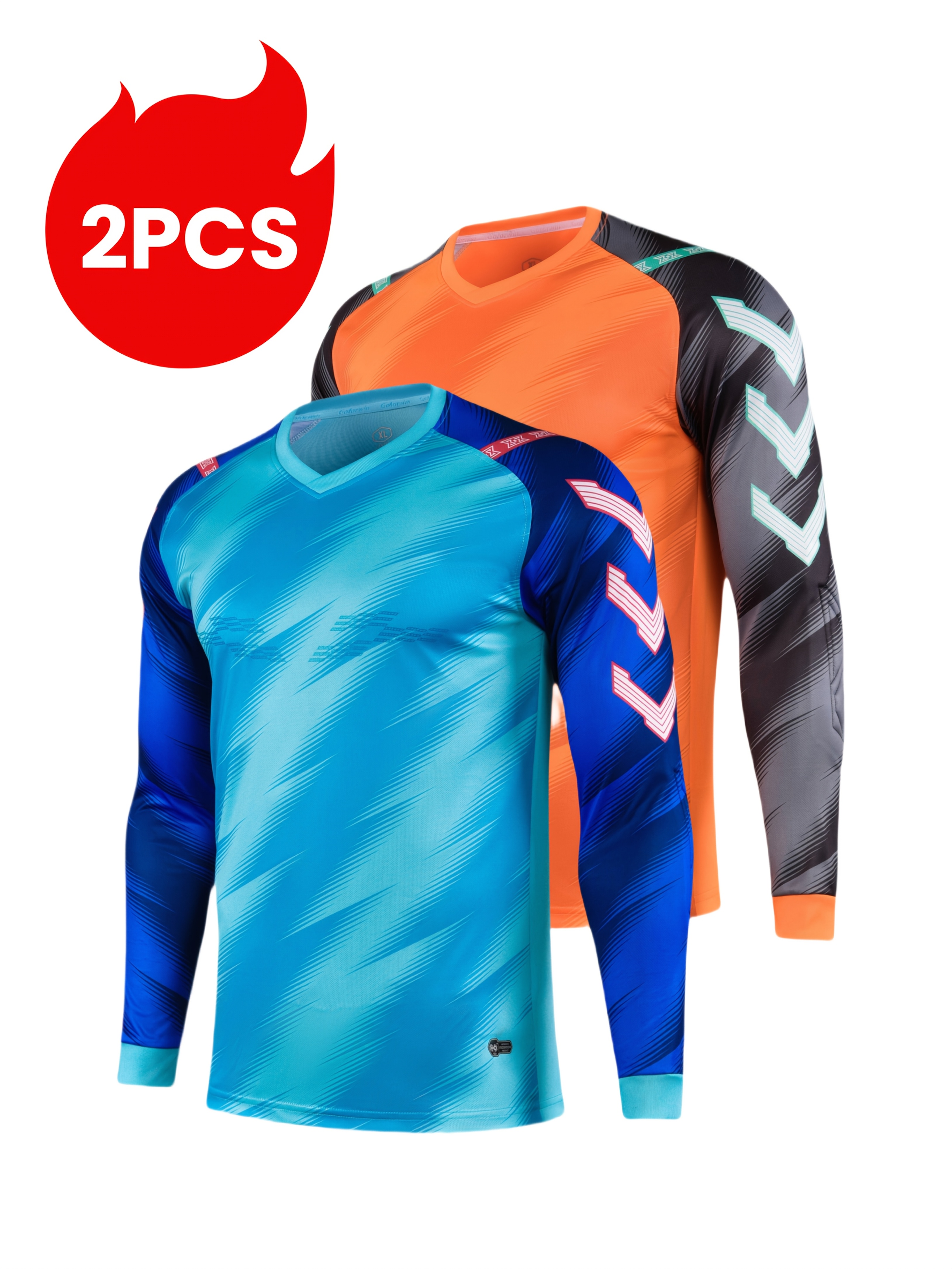 2pcs soccer goalkeeper   with non slip silicone foam elbow padding breathable quick dry long sleeve shirts for running training sports blue   gray geometric patterns soccer accessories