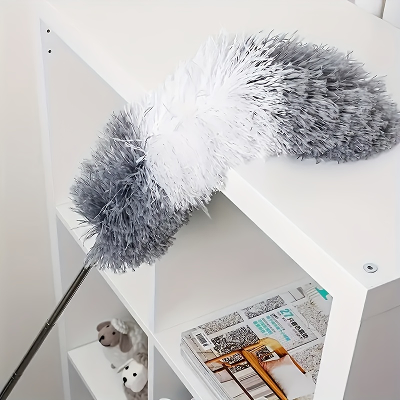 TEMU Brosse à Poussière Télescopique - Nettoyeur de Toile d'Araignée en Microfibre à Longue Tige Extensible avec Tête Flexible, Manche en Acier